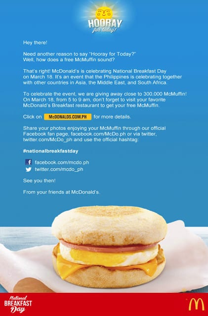 Free Egg McMuffins at McDonald’s!